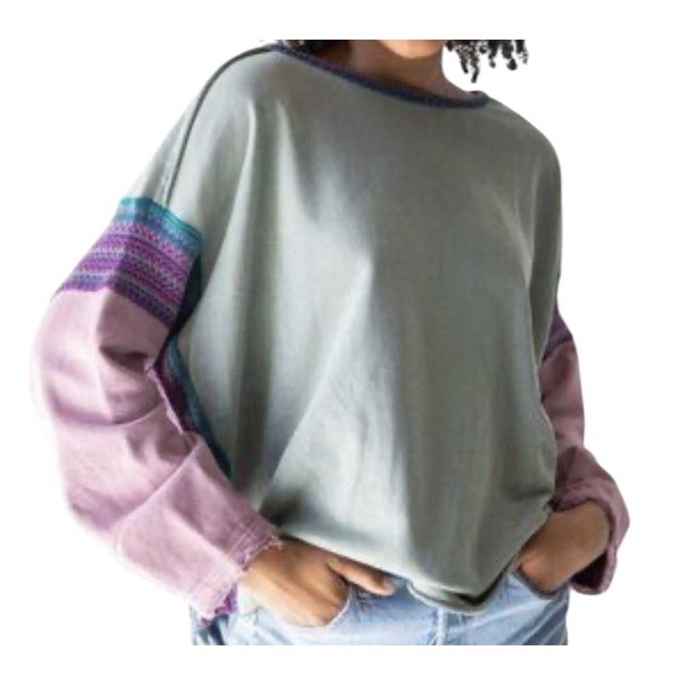 Natural Life Knit Trim Sweatshirt Top Women's S/M‎  Bohemian Boho Cozy
